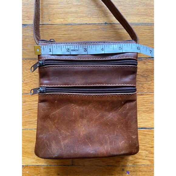 Vintage Distressed Brown Leather Mini Crossbody Bag w/Multiple Pockets - Picture 10 of 12